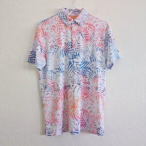 BIRDIE BOUND Polo Men's S Golf Leaf Pattern Button Logo Short Sleeve